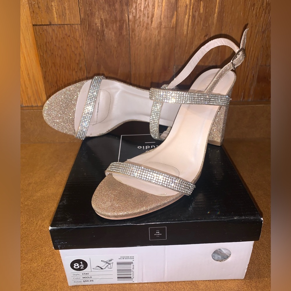 DB Studio Block Heel Two-Tone Glitter Sandal